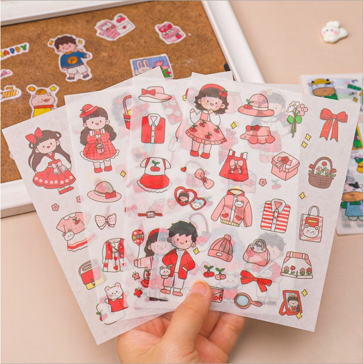 Set 4 Tấm Sticker Chủ Đề Cô Bé, Cậu Bé Dễ Thương (18cm x 10.4cm)