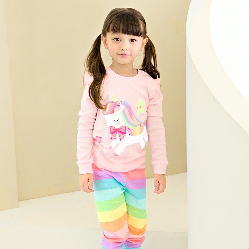 Đồ bộ quần áo dài tay dáng ôm cotton mùa thu đông cho bé gái Unifriend Hàn Quốc U2022-15. Size 3, 4, 5, 6, 7, 8, 10 tuổi