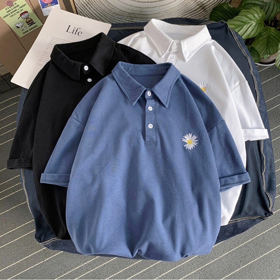 Áo Polo hoa cúc có thêu hoa cúc là điểm nhấn, chất cotton mát, polo unisex Nice Clothes