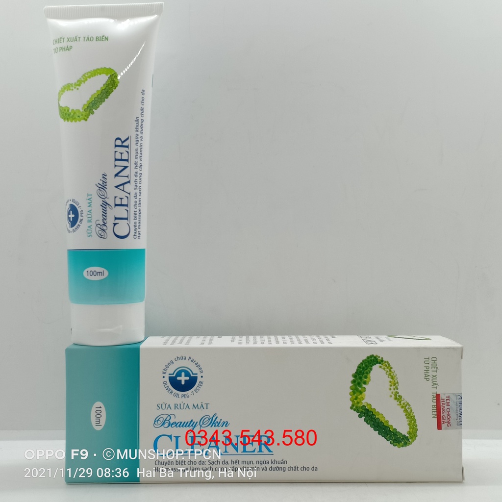 Sữa rửa mặt Beauty Skin CLEANER chiết xuất tảo biển từ Pháp tuýp 100ml