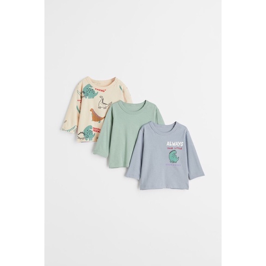 Set 3 áo thun dài in hình khủng long xanh, Hờ mờ US săn SALE