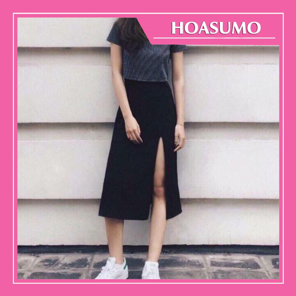 Chân váy dài xòe sẻ tà ,vải tuyết cát co giãn (video+ảnh thật)