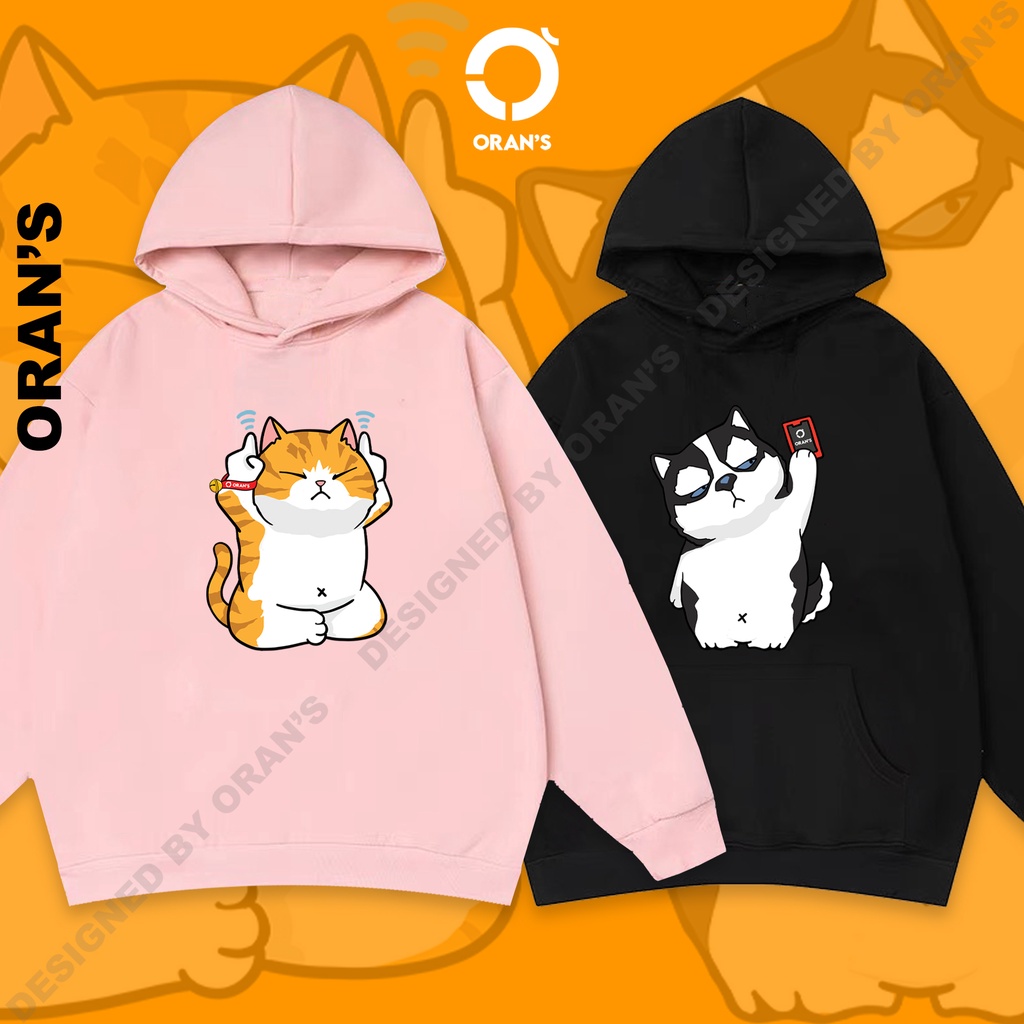 Áo Hoodie đôi in hình chó husky và mèo 13 chất nỉ cotton lót bông cao cấp form rộng unisex ORANS - ORAN'S HOODIE COUPLE