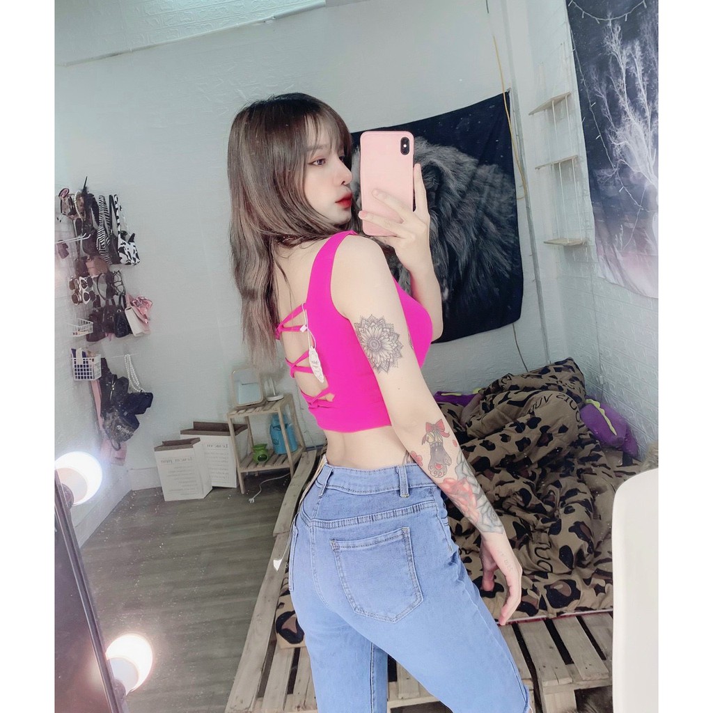 áo kiểu croptop kèm mút đan dây sau dáng ba lỗ xinh