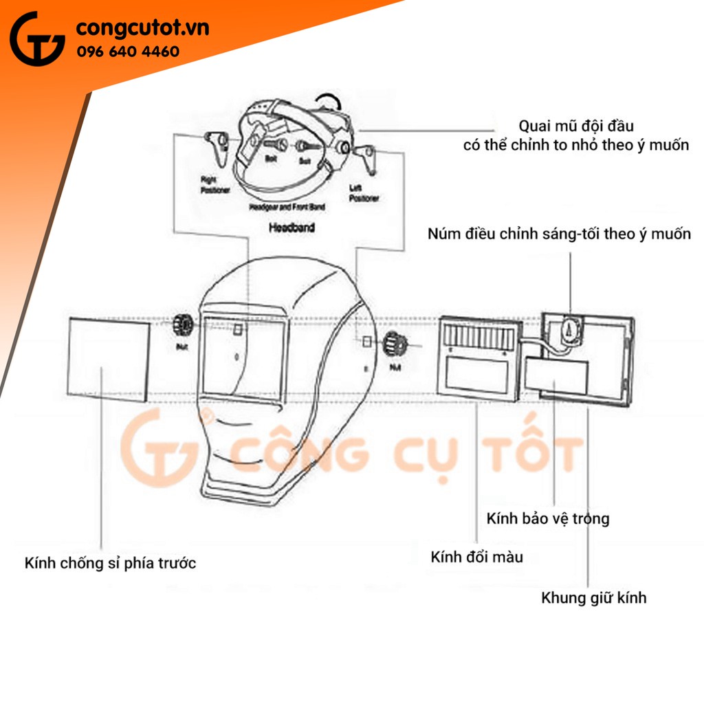 Mặt nạ hàn điện tử năng lượng mặt trời chỉnh số tay từ 9 đến 13