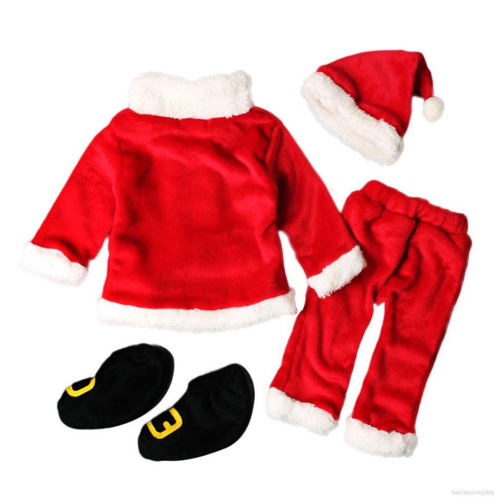 Set 4 món đồ hóa trang ông già Noel gồm áo khoác + mũ + giày + quần dài cho bé 3-18 tháng tuổi