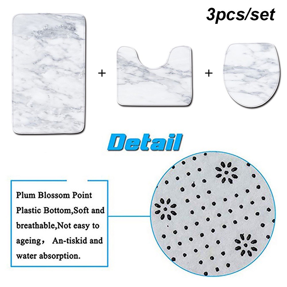 BEAUTY 3pcs New Bathroom Mat Set Home Decor Pedestal Rug Bath Mats Anti Slip Marble Pattern High Quality Washable Toilet Seat Lid Cover