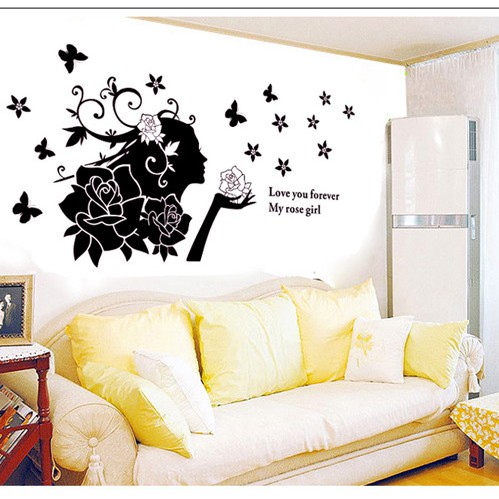 Decal trang trí cô gái và hoa hồng mẫu mới
