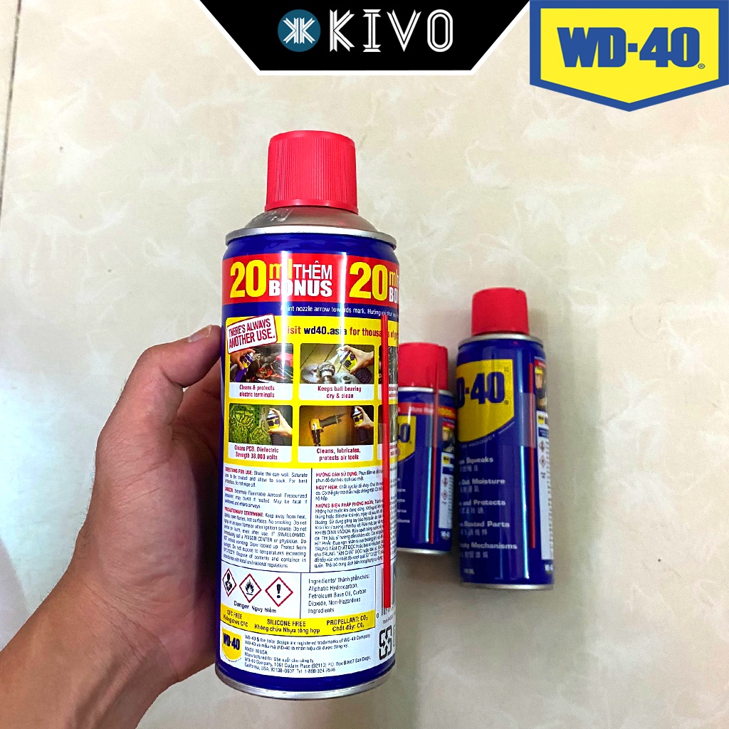 WD 40 Xịt Tẩy Rỉ Sét, Bôi Trơn Xích Xe, Xịt Dưỡng Sên WD40 - Chai Chống Rỉ Sét WD-40, Động Cơ - Vệ Sinh Sên Kivo