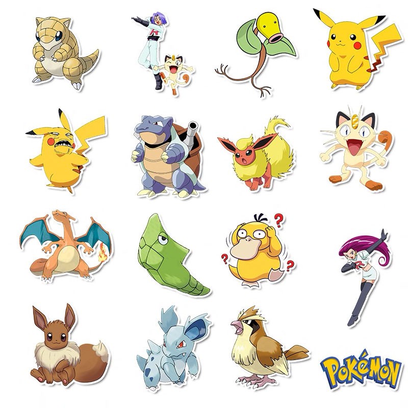 Bộ sticker Pokemon hình dán tem Pikachu Charizard Gengar Arcanine Bulbasaur Blaziken Umbreon Lucario Gardevoir