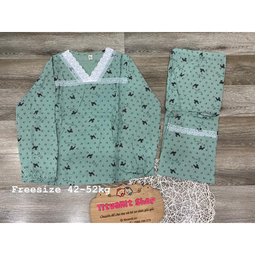 [QUẦN CHỈNH CHUN] Bộ sau sinh thô đũi cổ V Free size 42-52kg, áo MỞ KHOÁ CHO BÉ TI, đồ sau sinh cho con bú mùa hè