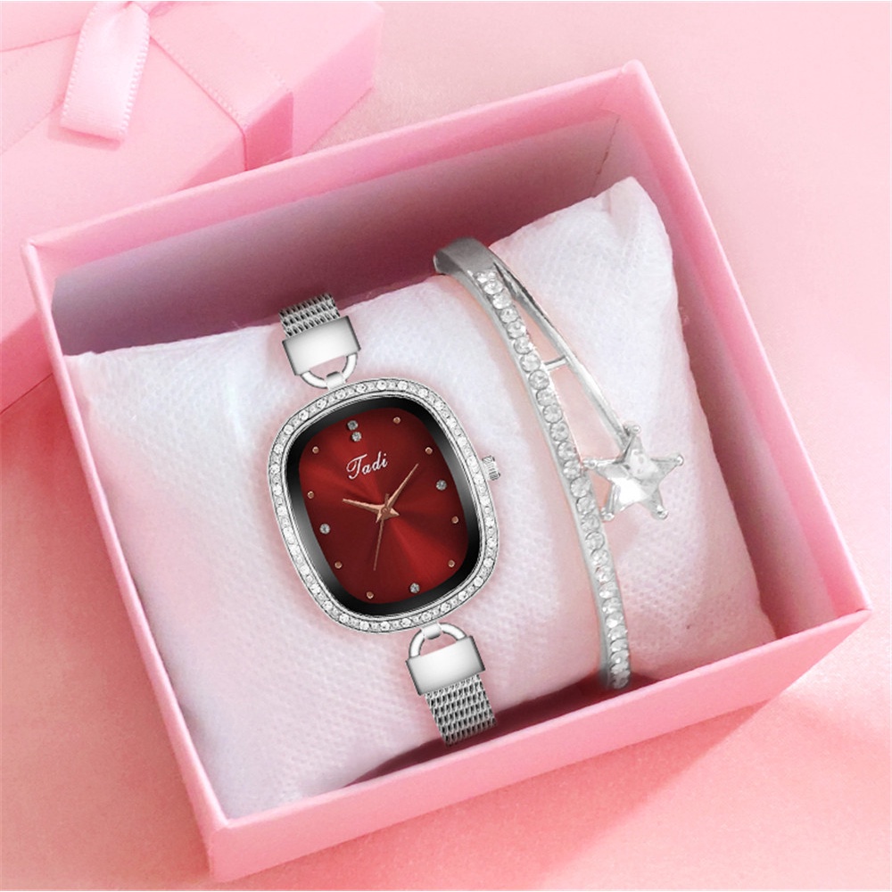Đồng hồ analog máy quartz dây lưới mạ bạc dành cho nữ
