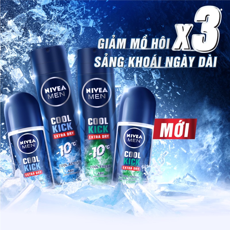 Combo 2 Xịt ngăn mùi NIVEA MEN Cool Kick Mát Lạnh Thơm sảng khoái 150ml/chai 83165