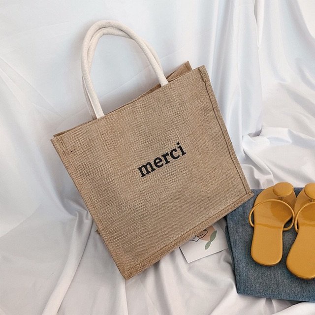 Túi Cói Merci Loại 1 Có Đệm Đáy Giữ Form Túi, Có Lót Màu Sáng