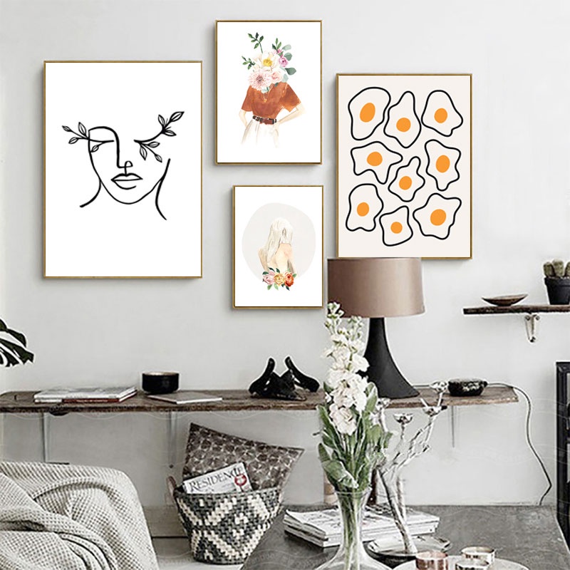 Tranh vải canvas hình cô gái trừu tượng phong cách Bắc Âu cổ điển treo tường trang trí cho phòng khách