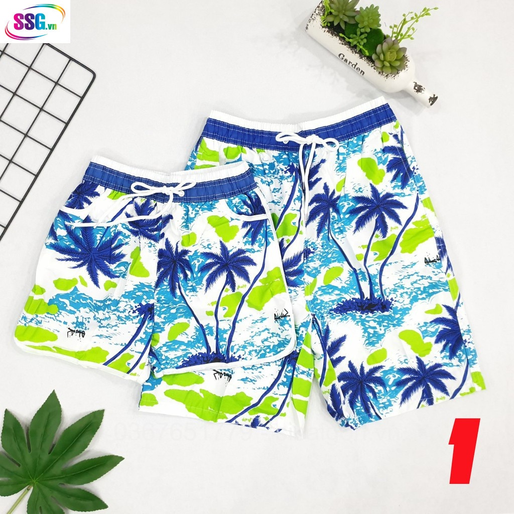 Quần đi biển họa tiết cây DỪA  nam nữ gia đình, quần đùi chất dù dày dặn mặt mát đường may chắc chắn