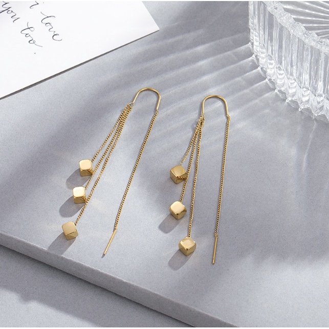 Bông Tai Tua Rua Chuỗi Dài Titan Ko Đen TT 4276