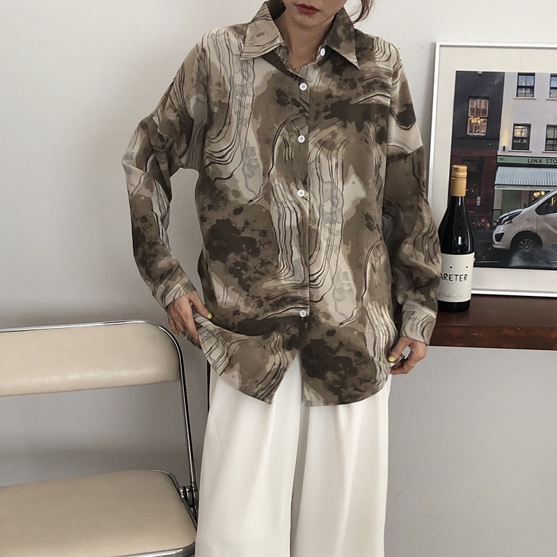 Áo Sơ Mi chiffon Tay Dài In Màu Nhuộm Phong Cách Phương Tây Thời Trang Mùa Hè Cho Nữ