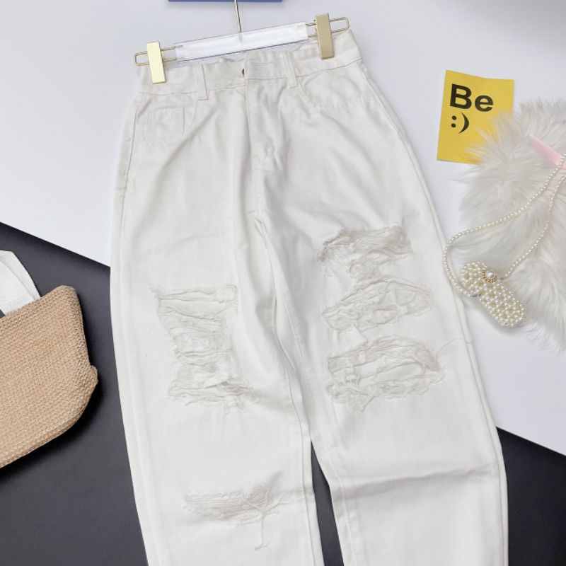[KÈM ẢNH THẬT] Quần baggy jeans trắng rách bụi bặm , full size 38_55kg