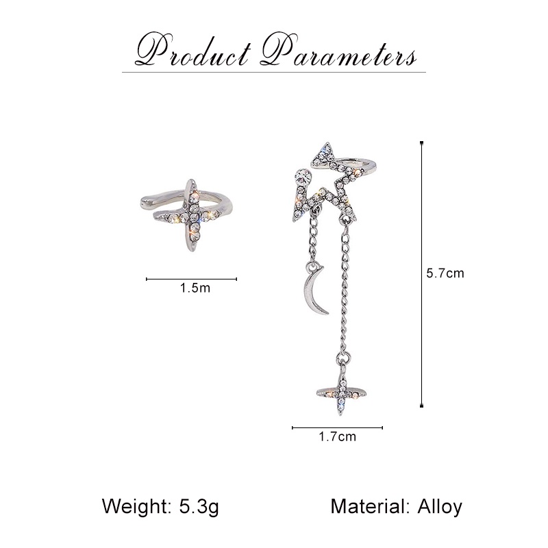 Khuyên Kẹp Tai Không Xỏ Hình Ngôi Sao Mặt Trăng Đính Đá Thời Trang Hàn Quốc Cho Nữ