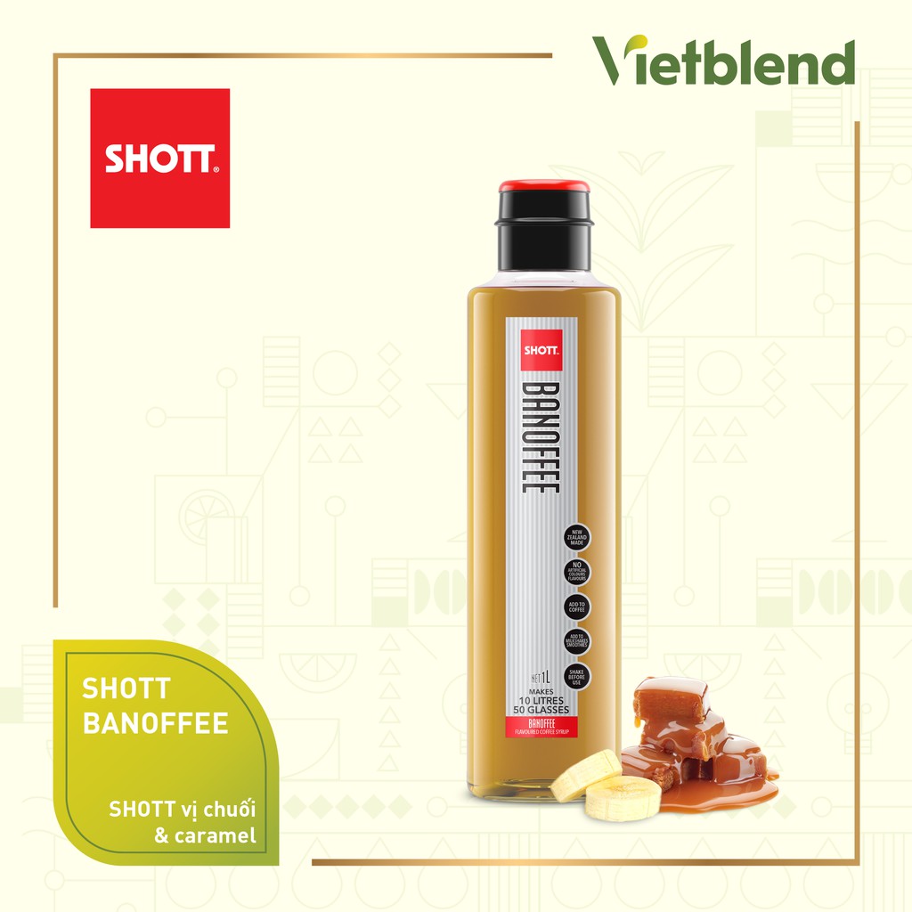 Syrup Banoffee (Chuối & Caramel muối) SHOTT | Si rô cao cấp từ New Zealand | Chai 1L