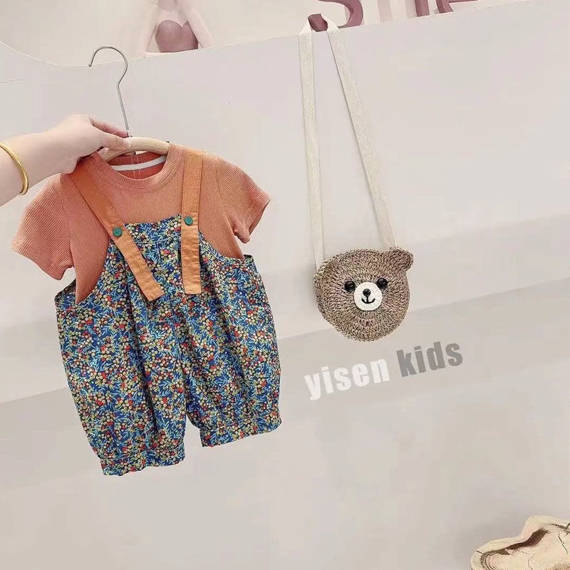 Bộ Đồ Hai Mảnh Áo Tay Ngắn Và Quần Ngắn In Hình Hoa Phong Cách Hàn Nhật Thời Trang Mùa Hè Hàng Mới Dành Cho Bé Gái