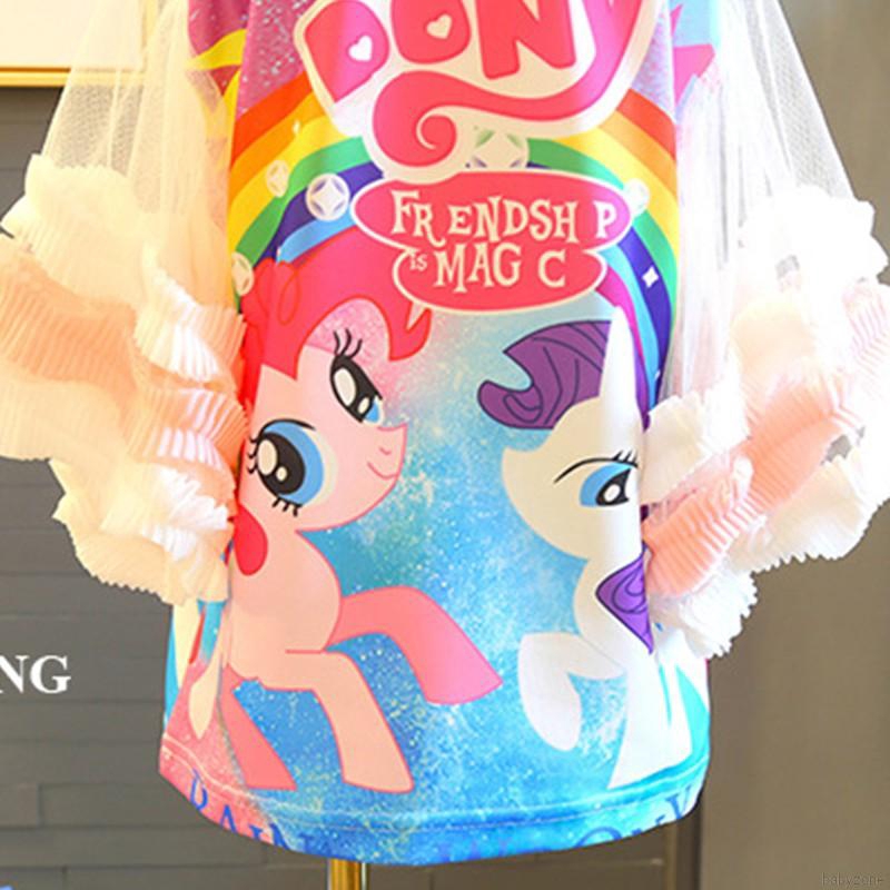 Đầm Tay Ngắn Cổ Tròn Hoạ Tiết Cầu Vồng Cho Bé Gái