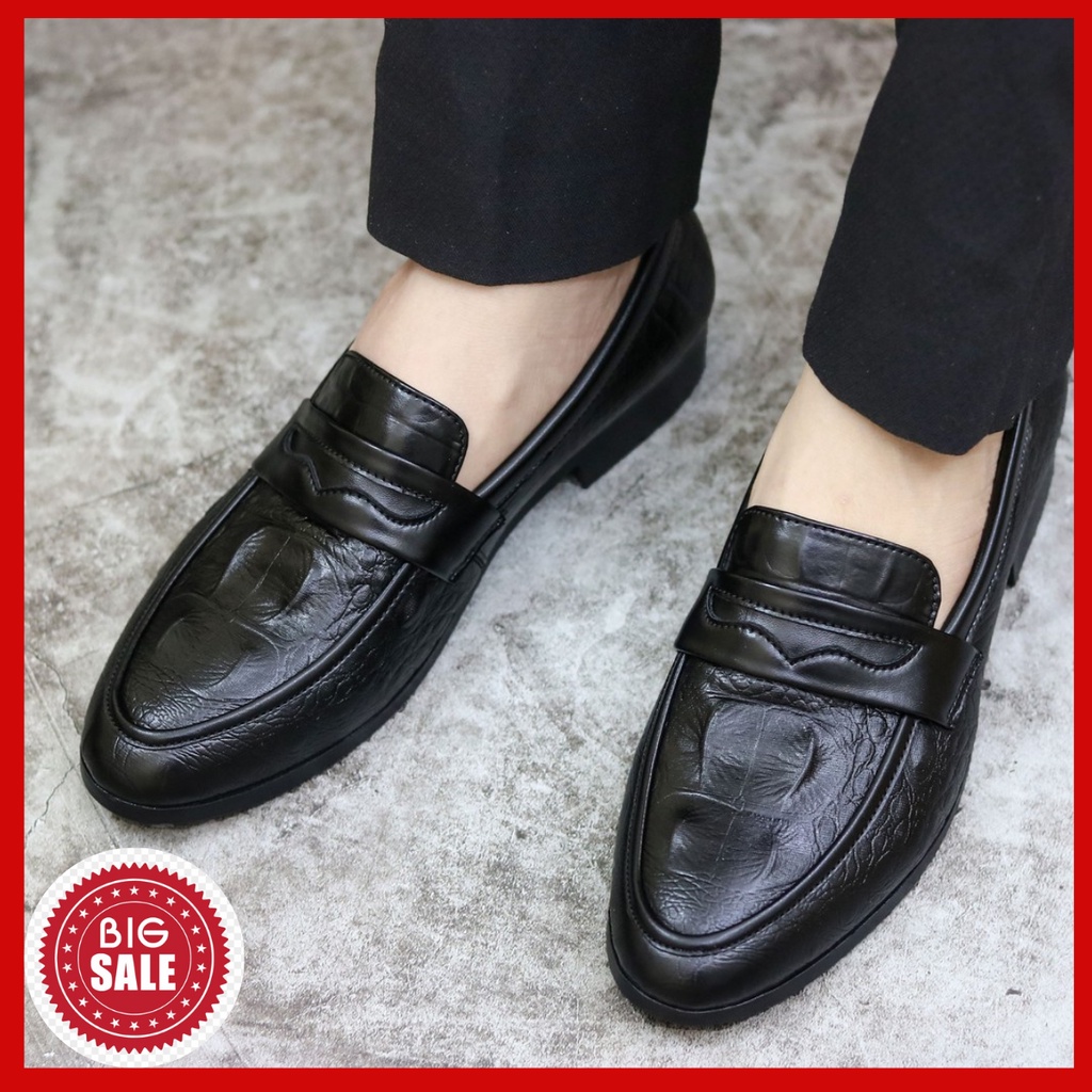 Giày Nam Giá Rẻ_[ Đế Khâu] _Giày Lười Nam_Giày Nam Đẹp_ Mã giày CS04 dập vân cá sấu màu đen. | BigBuy360 - bigbuy360.vn