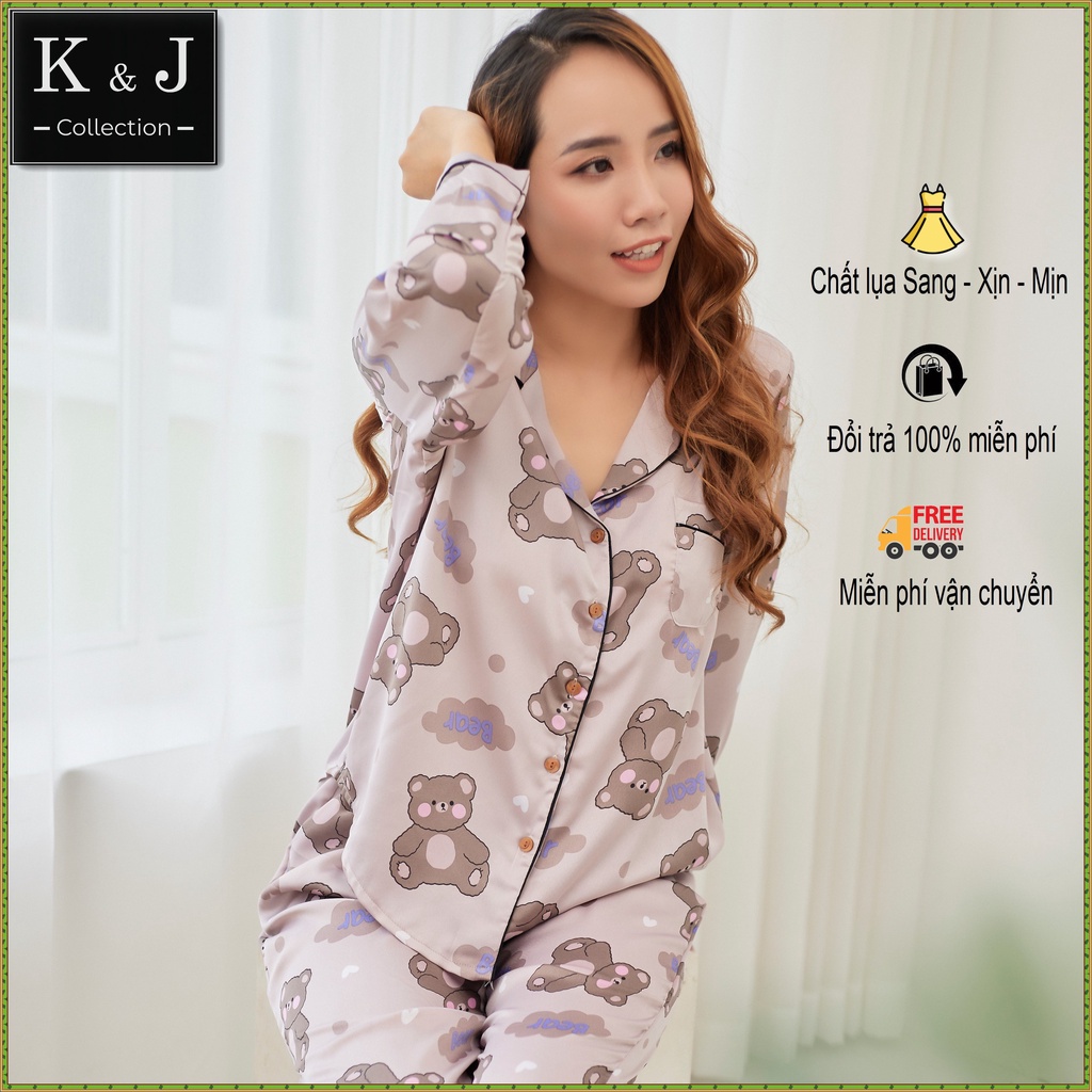 Đồ bộ nữ, Đồ ngủ 💝 Vải Lụa , Có cổ, Dài tay, Quần dài - Hàng Thiết Kế, Cao Cấp.