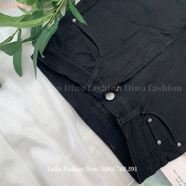 Quần Jean Ống Loe Cạp Cao nữ màu Đen vải bò giấy trơn co giãn gấu tua dáng quần tây ống loe lưng cao đi học làm công sở