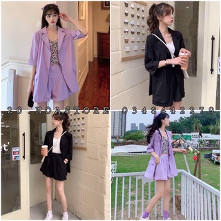 (SET ĐÙI) SET ÁO KHOÁC BLAZER ĐŨI TÍM PASTEL + QUẦN ĐÙI ULZZANG - SET VEST SUIT ĐEN HOT