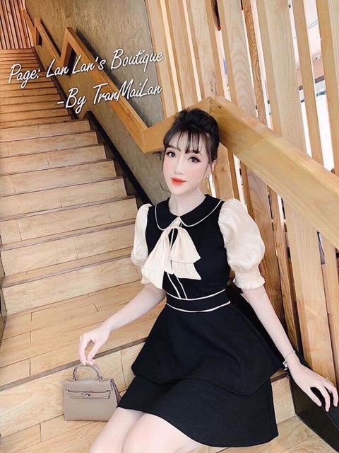 [ Mã FAMAYWA2 giảm 10K đơn 50K] Đầm tầng viền tay ngắn bo cổ bẻ cột nơ | BigBuy360 - bigbuy360.vn