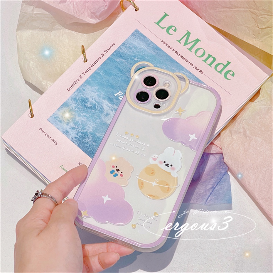 Ốp Điện Thoại Họa Tiết Thỏ / Gấu / Hành Tinh Cho iPhone 14 13 12 11 Pro Max SE2020 X XR Xs Max 7 8 6 6s Plus