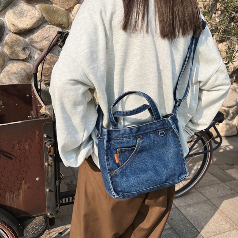 Túi Đeo Chéo Denim Màu Xanh Dương Có Túi Cho Nữ