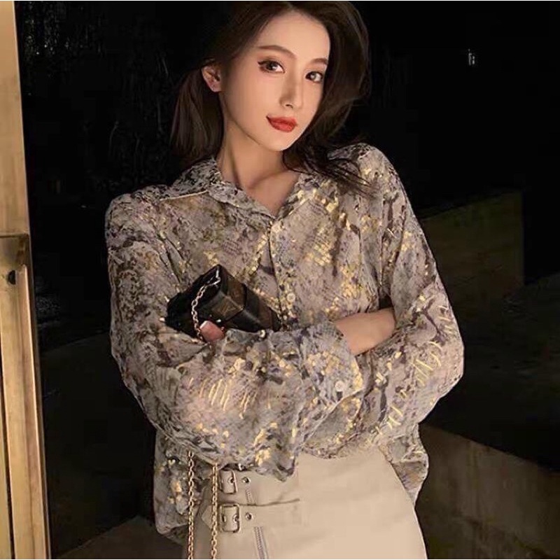 Áo sơ mi dáng rộng, dấu quần, bigsize ( Sml) vải von nhũ kim