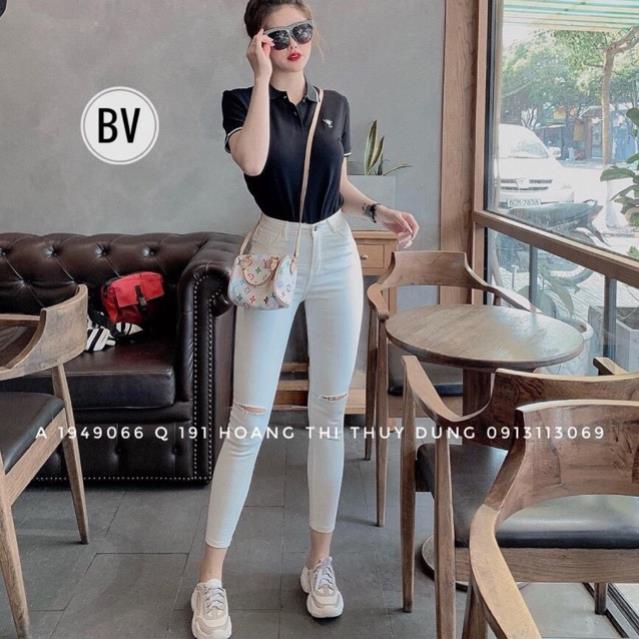 Quần Jean Trắng Rách Đùi Và Trơn 🔥Free Ship🔥 Quần Bò Cạp Cao Co Giãn QJ1867 - Anan Trendy