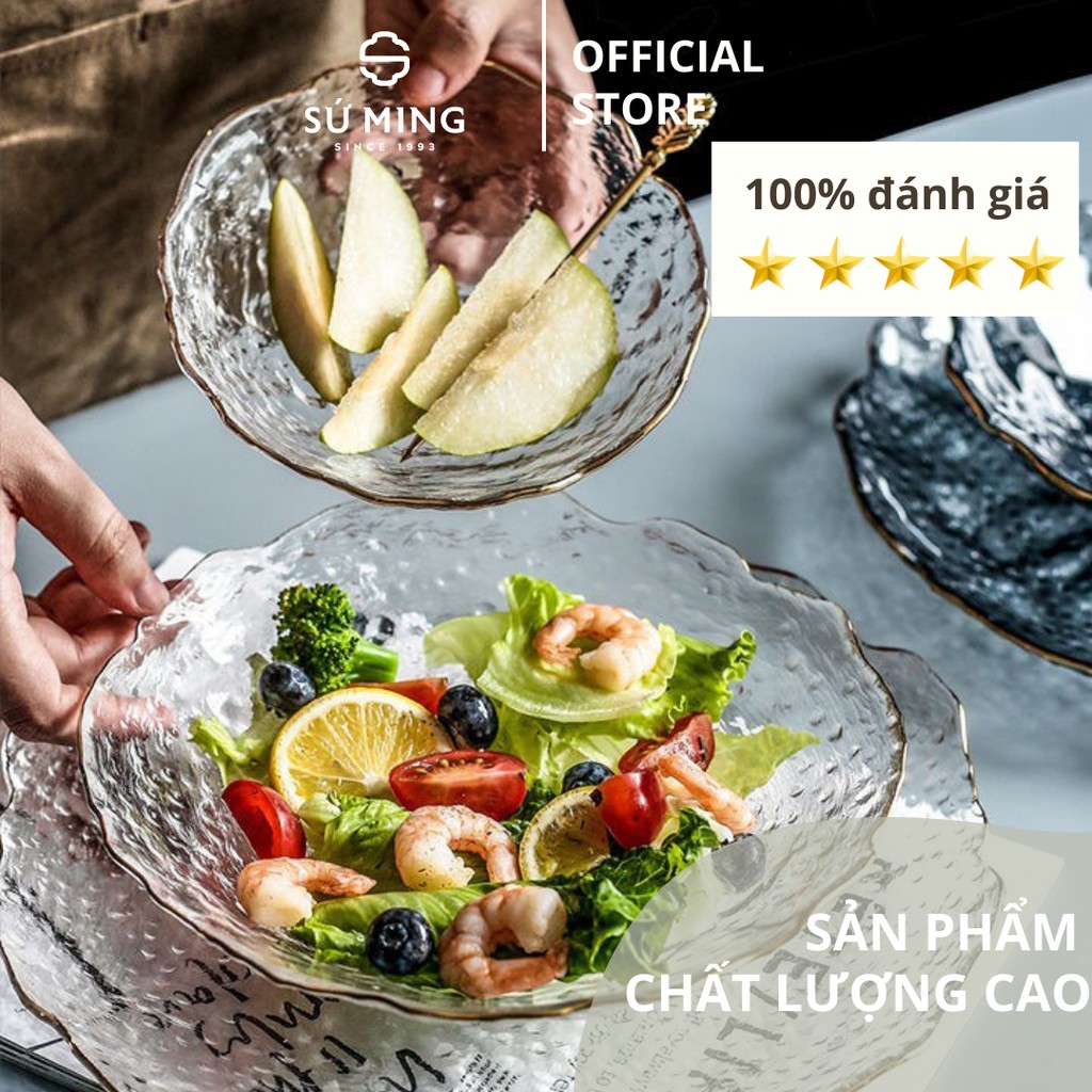 [Mã LIFE20KALL giảm 10% đơn 50K] Đĩa Thuỷ Tinh Đẹp [NHẬT BẢN][VIỀN VÀNG] 3 màu sắc, chịu nhiệt cao cấp, vàng 18k