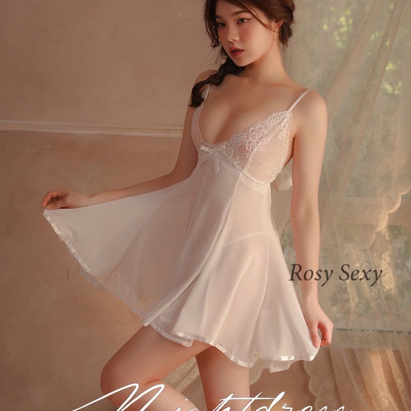 Váy ngủ 2 dây voan sexy phối ren cột nơ sau lưng VN279
