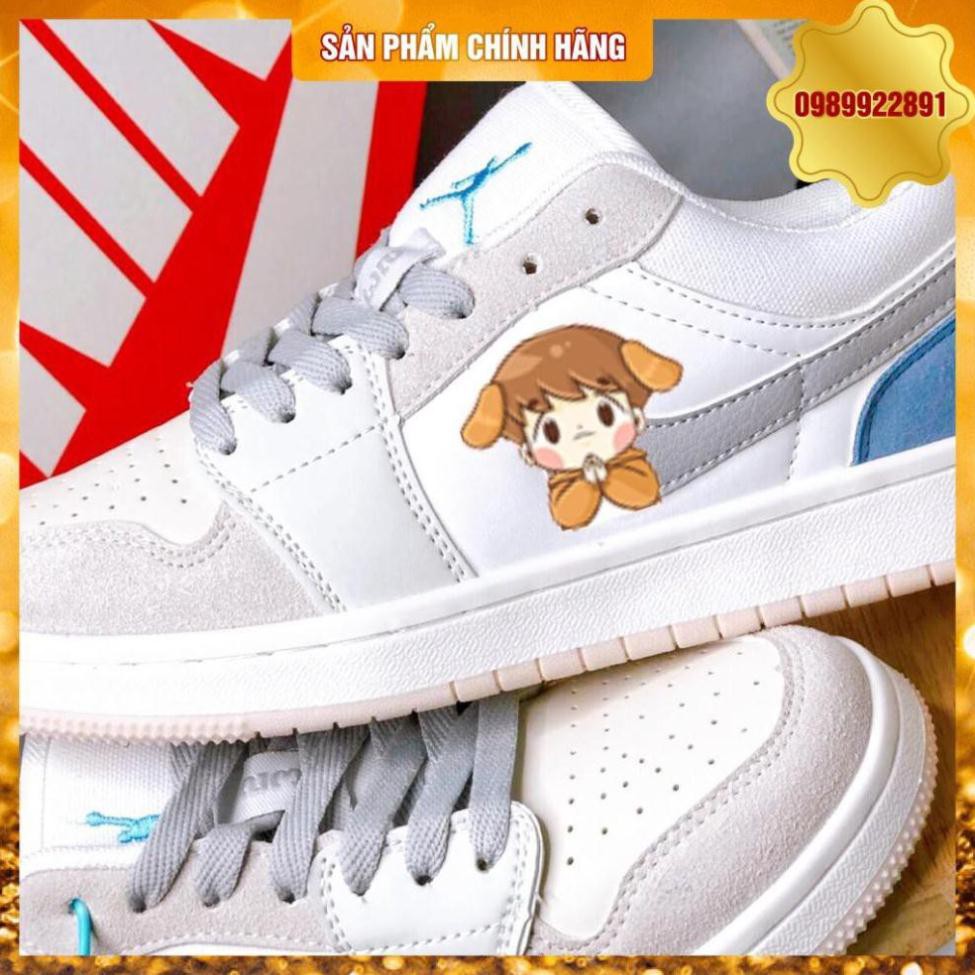 Giày thể thao nam nữ Jd1 da PU, trắng xám, gót da lộn xanh rất dễ phối đồ | BigBuy360 - bigbuy360.vn