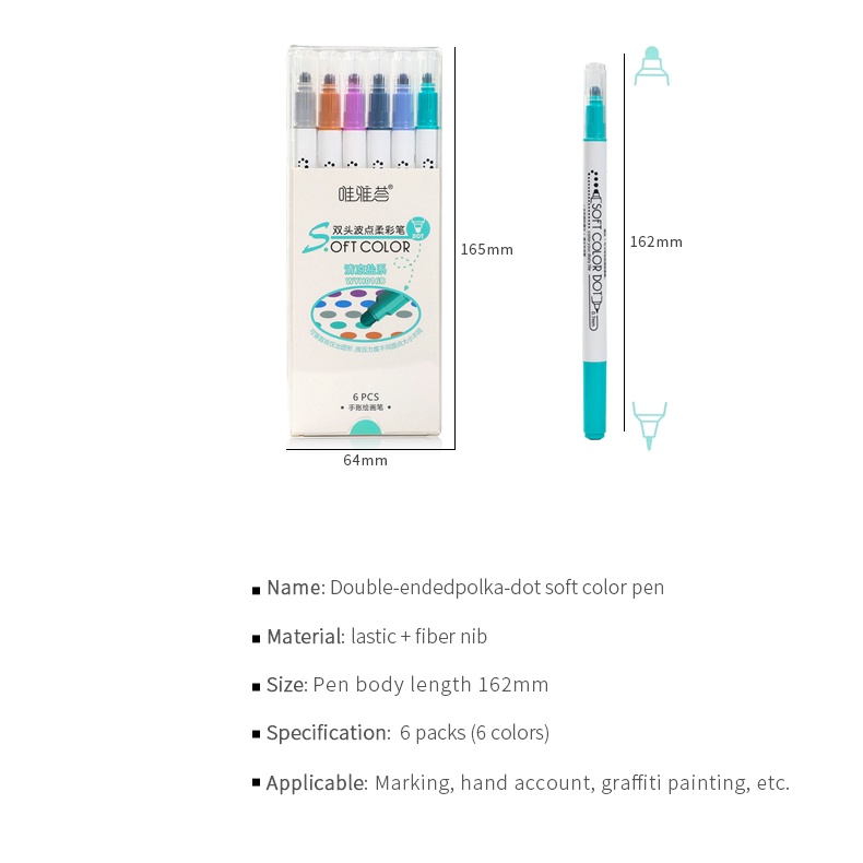 Set 6 Bút Đánh Dấu Hai Đầu Mềm Mại Họa Tiết Chấm Bi Dễ Thương Sáng Tạo Cho Học Sinh