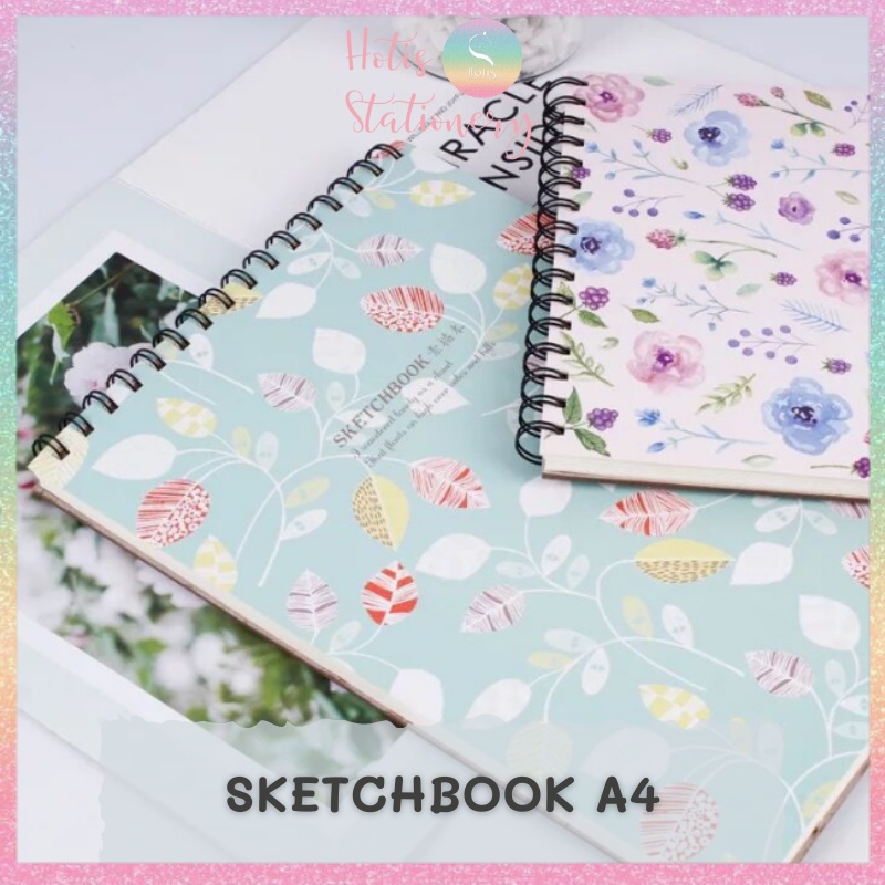 [HOTIS] SKETCHBOOK sổ vẽ phác thảo - Gáy lò xo - Khổ A4 dọc - 50 tờ - 110gsm - Bìa cứng họa tiết hoa lá NB018