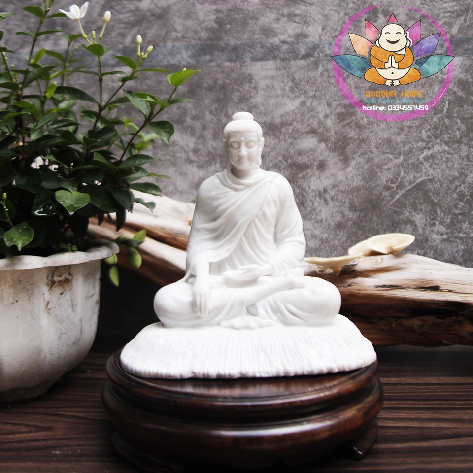 Tượng  Bổn Sư Thích Ca cao 21 cm trắng phong thủy, trang trí nhà cửa, thờ cúng