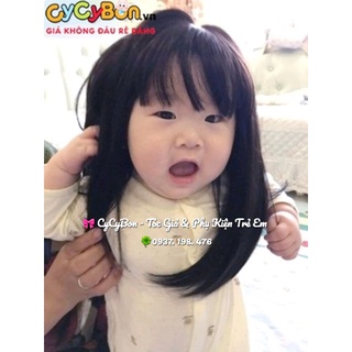 [TẶNG KÈM CÀI TÓC NƠ] Bộ Tóc Giả Cho Bé Gái Nguyên Đầu - Kiểu Dài Thẳng - Hơi Cúp Nhẹ Đuôi Màu Nâu Đen- Bao Cắt Tỉa !!