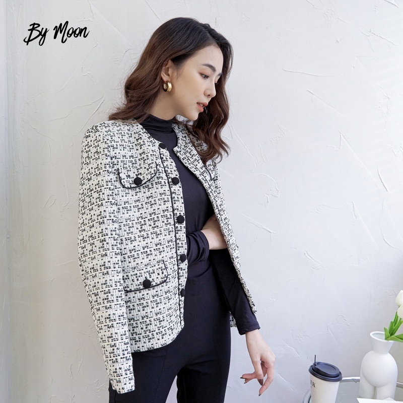 Áo dạ Tweed nữ áo khoác dạ cúc bọc thời trang nữ thiết kế cao cấp ảnh thật BY MOON AK001 | BigBuy360 - bigbuy360.vn