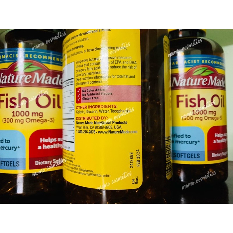 [Chính Hãng] Dầu cá Fish Oil bổ mắt, tim mạch NATURE MADE 1000mg 320 viên của Mỹ