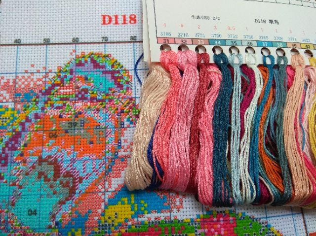 Tranh thêu chữ thập hoa và chim Joy