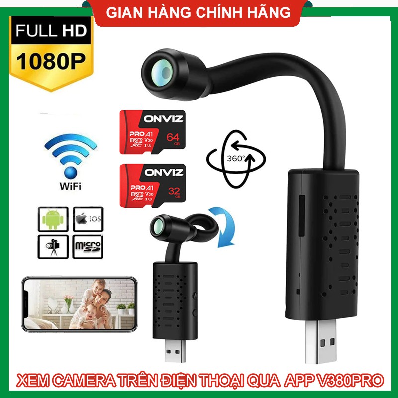 Camera IP Wi-Fi U21 HD1080P Cổng USB- cắm nguồn củ sạc điện thoại - Camera chạy App V380 PRO, Góc siêu rộng, siêu nét