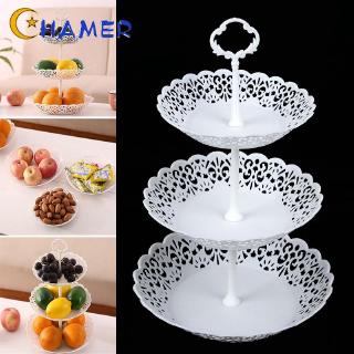 Durable 1pc Table Kitchen Display Decor 25.5*40cm White PP 3-layer Fruit Dessert Detachable Hollow Tray Storage rack