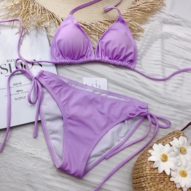 Bikini 2 mảnh đẹp đồ bơi nữ sexy LILY bộ bơi tam giác có mút đệm màu trơn cạp thấp  BKN01