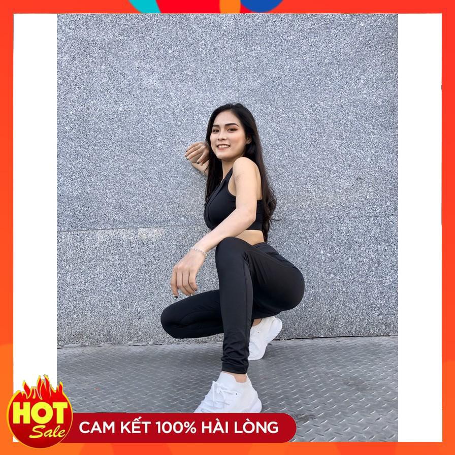 Bộ đồ tập gym, yoga, aerobic màu đen mẫu mới 2020 có mút ngực [ Hot Giá Sốc ]